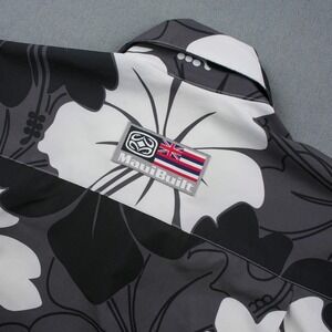 Maui Built Hawaiian Hibiscus Aloha Shirt Black White Gray Short Sleeve Mens M